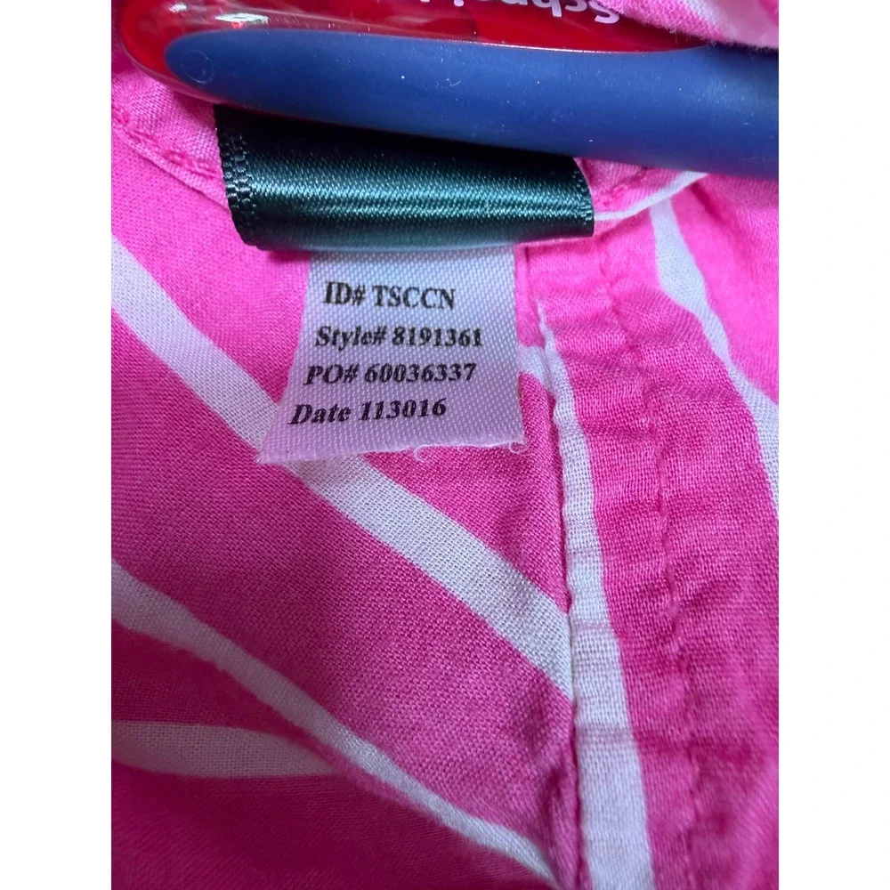 Lauren Ralph Lauren Pink White Striped Pajama Set L Button Down Crop Pants